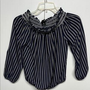 Aqua Navy and White Striped Blouse